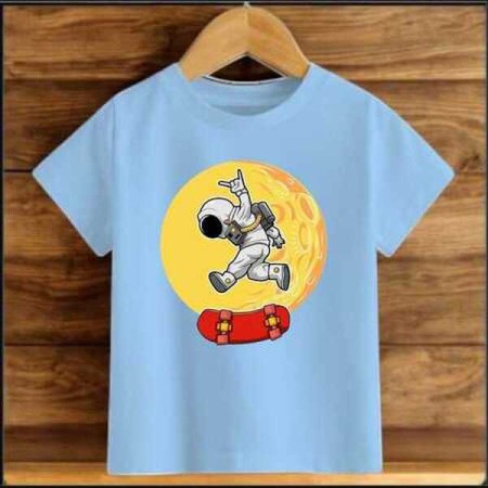 Çocuk Mavi Pamuklu Baskili T-shirt